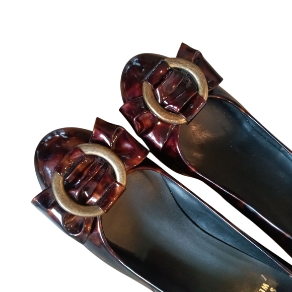 Stuart Weitzman Tortoise Shell Patent Leather Bow Wedge Heels Vintage Style 6 M - Picture 6 of 10